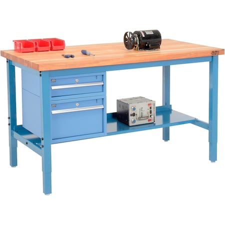 Global Industrial 60x30 Production Workbench, Maple Square Edge, Drawers & Lower Shelf Blue 319159